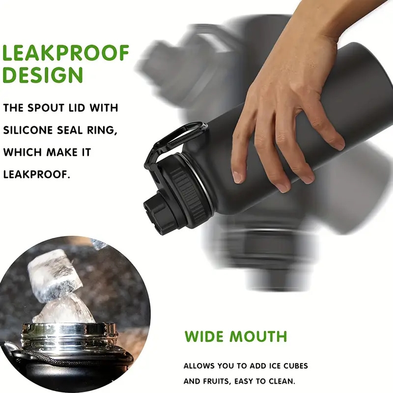 1pc 32oz insulated stainless steel water bottle double wall vacuum wide handle leakproof bpa free sweat free durable finish keeps hot for 12 hours cold for 24 hours ideal for sports outdoor activities 6