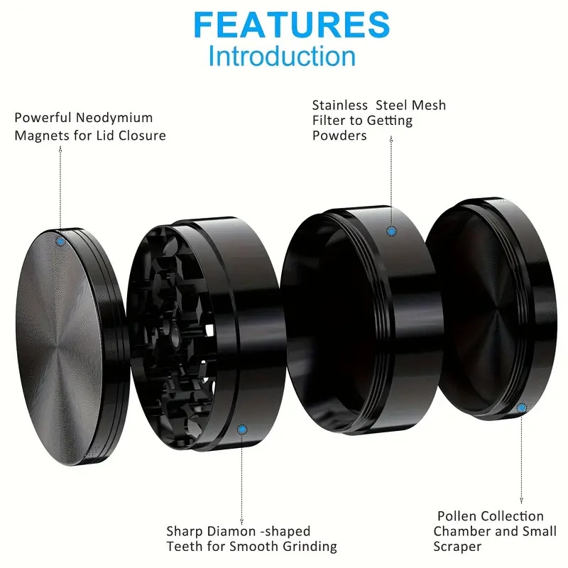 4pcs spice grinder manual grinder with pollen catcher premium   alloy crusher with   teeth   Product details 0