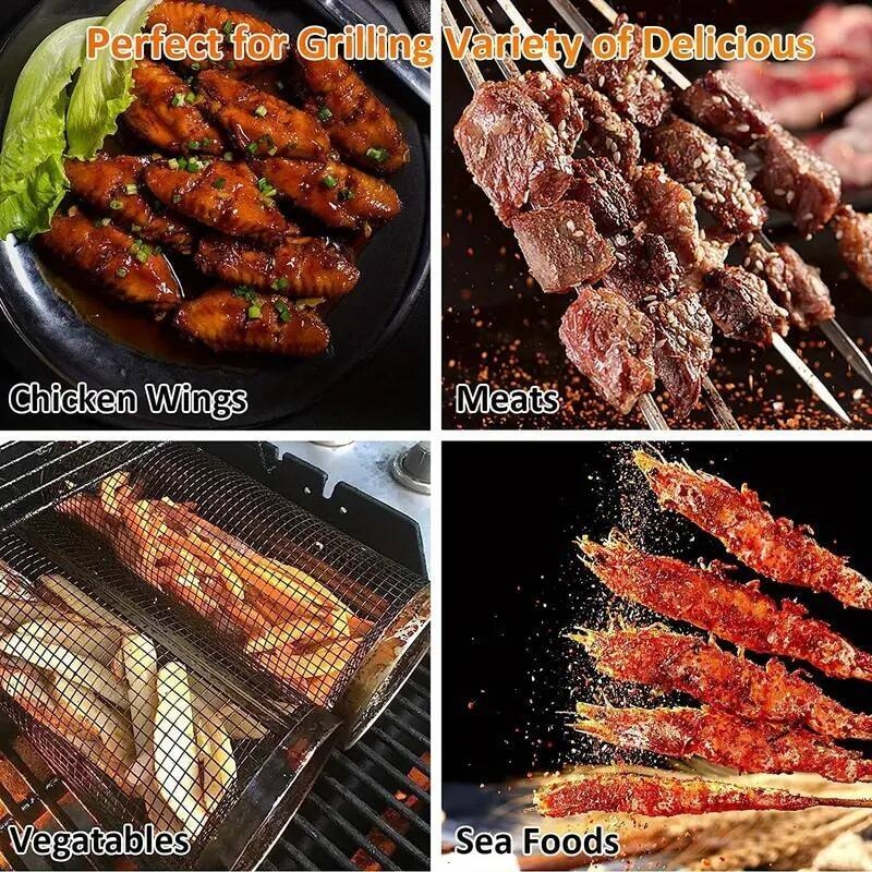 1/2/4 pzas, Tubo de red para asado, canasto de asado redondo y más grande, cesta de parrilla en forma de cilindro con malla de alambre de acero inoxidable, bolsa antiadherente de camping portátil para verduras, pescado de exteriores, picnic, camping al aire libre, utensilios de cocina, accesorios para herramientas de barbacoa detalles 9