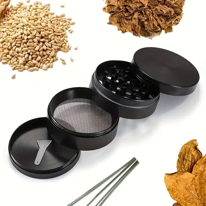 alloy 4 layer manual grinder with stainless steel mesh magnetic lid leakproof storage portable design     tool essential for mens   travel gear ideal gift for fathers day christmas travel gear sleek metallic   durable construction cigarette accessories Product details 2