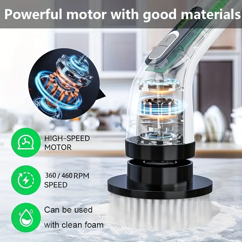 1 set 7 in 1 electric cleaning brush set cordless bathroom brushes electric cleaning tools set with 3 speeds includes long handle 7 interchangeable heads and portable shower tile brush suitable for sofa floor car kitchen bedroom 4