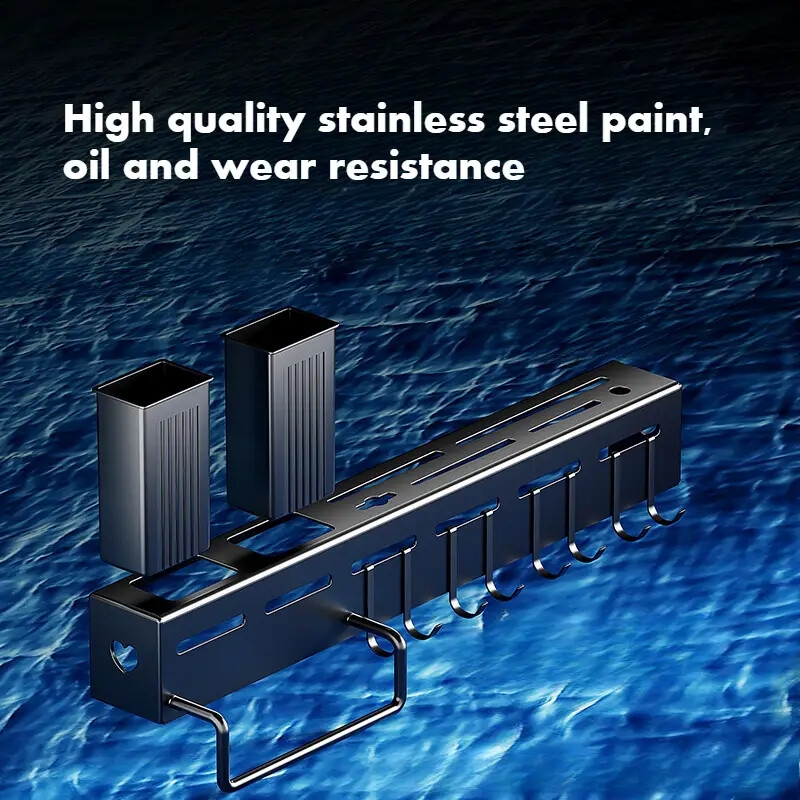 stainless steel wall mounted knife holder with integrated spoon and spatula rack space saving design for modern kitchen chopstick storage no drilling required modern kitchen accessory sleek kitchenware durable kitchen utensil holder knife storage rack details 1