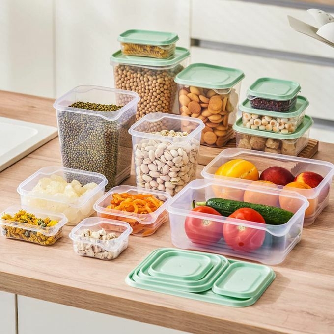 product_image_name-White Label-17pcs Food Storage Boxes Lunch Box - Transparent/Light Green-2