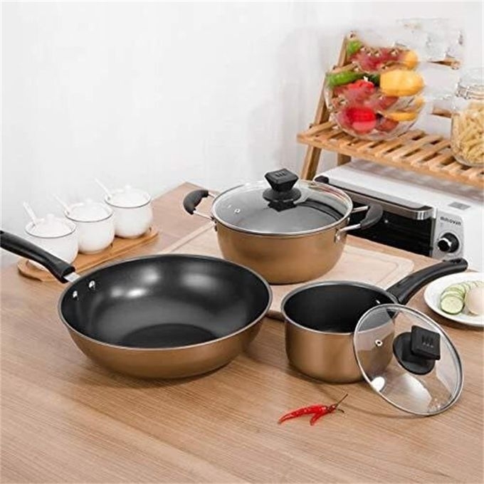 product_image_name-Generic-3PCS Double-layer Non-Stick Cookware Set, Chinese Wok, Soup Pot & Milk Pan-3