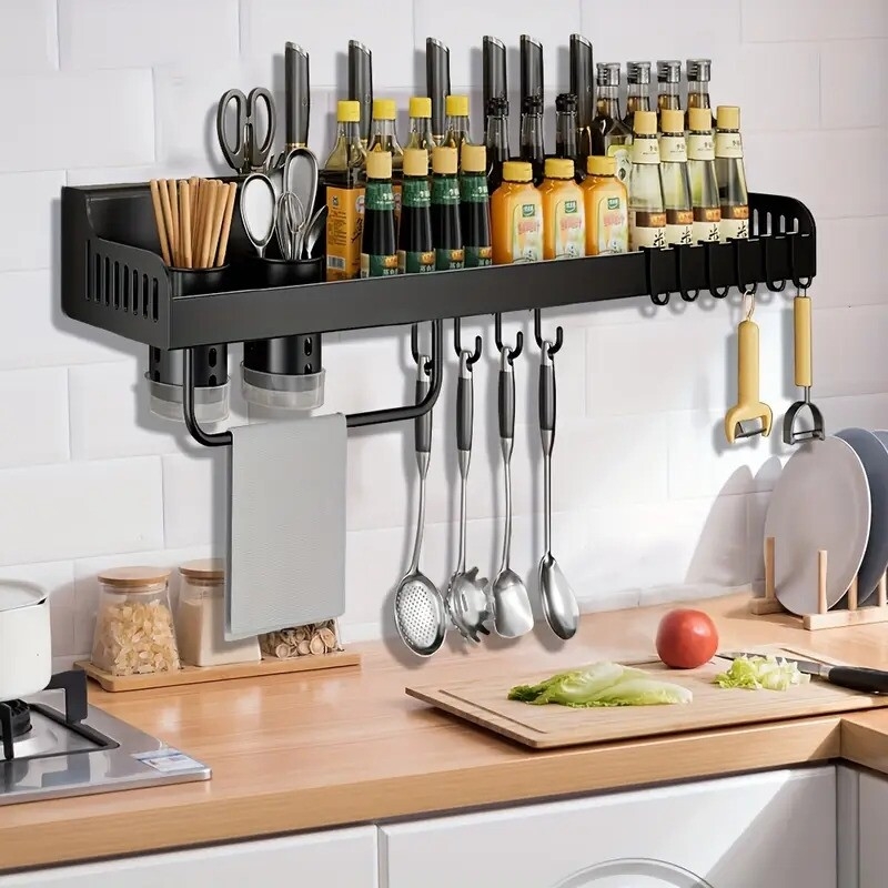 60  stainless steel kitchen organizer rack with dual chopsticks holder,   wall mount, space-saving storage for utensils and spices, kitchen organizers and storage details 10