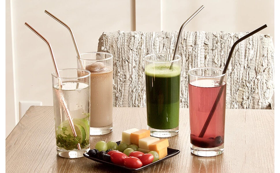 Reusable Metal Straws with Silicone Tips set of 4 