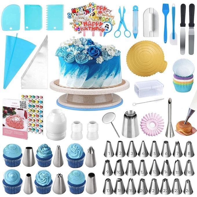 Generic 252PCS Ensemble de plateau tournant pour gâteaux, douilles et outils de décoration de gâteaux, ustensiles de pâtisserie