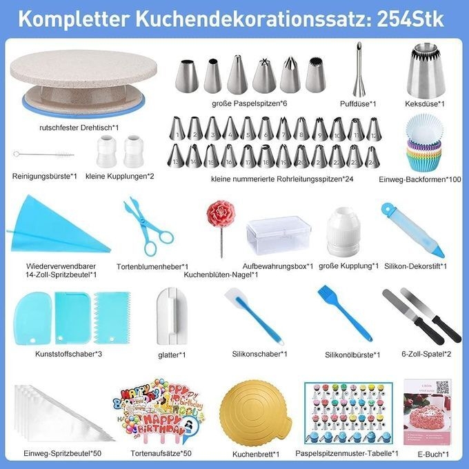 Generic 252PCS Ensemble de plateau tournant pour gâteaux, douilles et outils de décoration de gâteaux, ustensiles de pâtisserie - image 4