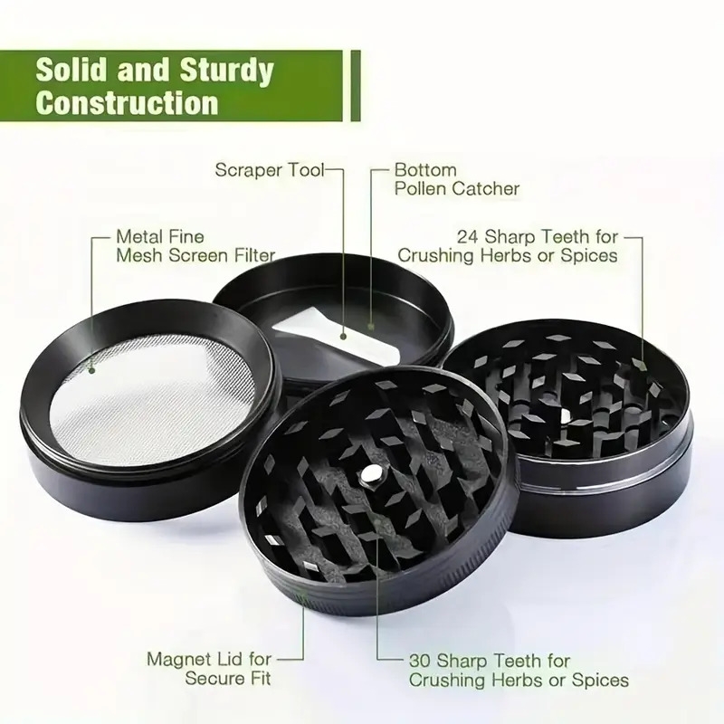   alloy 4 layer manual grinder with stainless steel mesh magnetic lid leakproof storage portable design     tool essential for mens   travel gear ideal gift for fathers day christmas travel gear sleek metallic   durable construction cigarette accessories Product details 7