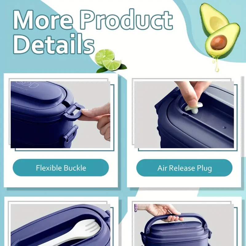 便当盒成人午餐盒:带餐具的可堆叠午餐盒,带隔层的防漏便携式午餐盒,1550毫升微波炉安全午餐盒,用于工作,户外 3