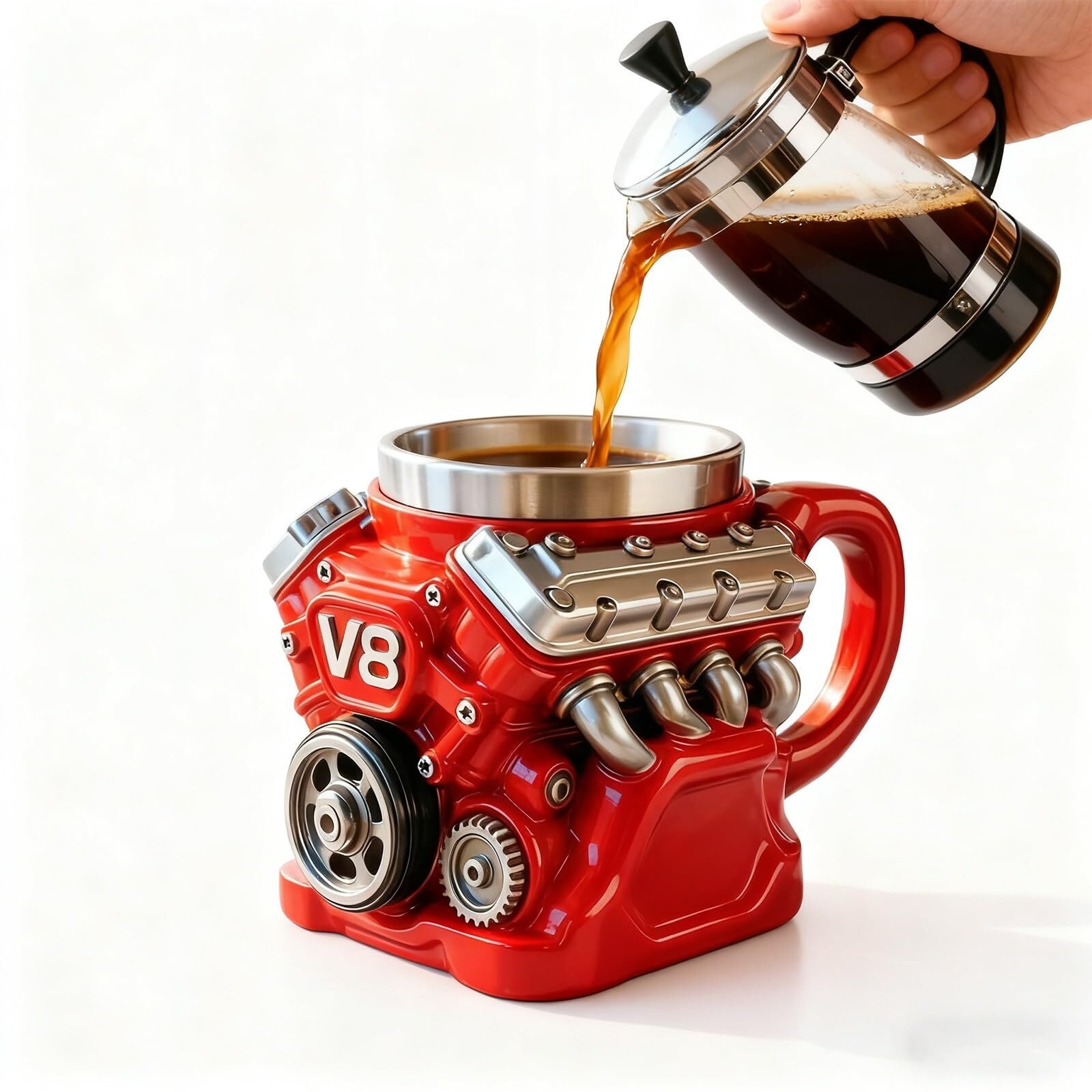 Pouring Coffee into V8 Mug