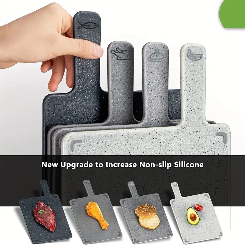 4合1耐用厨房切菜板套装，带可拆卸支架 - bpa免费，食品安全塑料，适用于家庭和餐厅使用 0