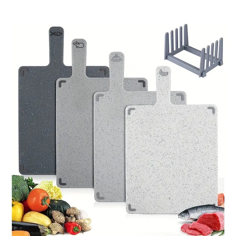 4合1耐用厨房切菜板套装，带可拆卸支架 - bpa免费，食品安全塑料，适用于家庭和餐厅使用 1