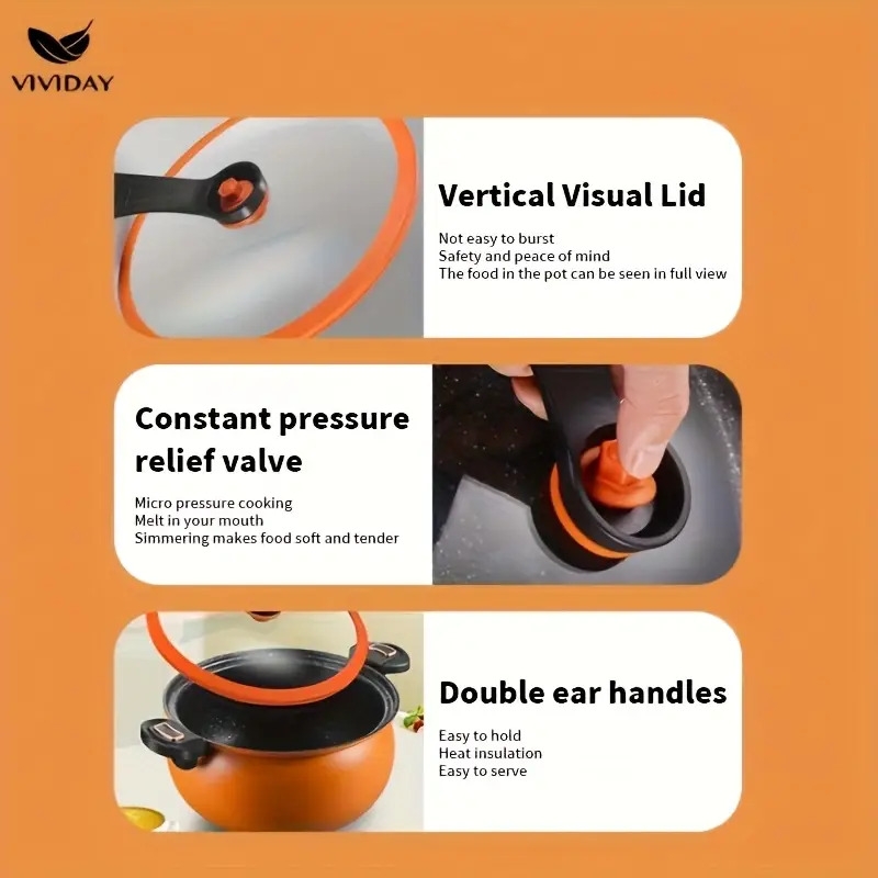 麦饭石内衬不粘汤锅，炖煮锅，带恒压释放阀，家用非电动，适用于明火，密封保鲜，节能省时，无电安全锅 5