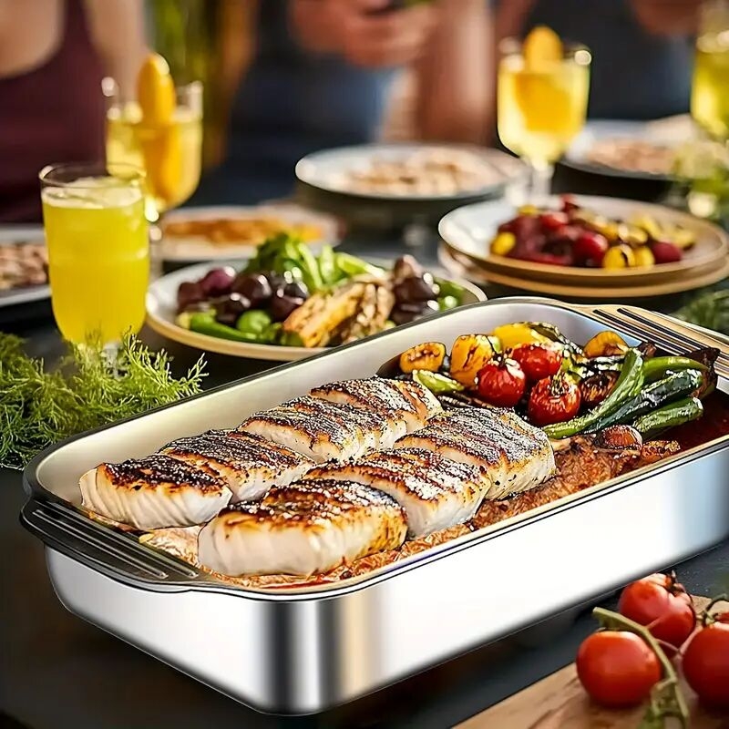 2/4/6pcs 超大重型不锈钢烤盘带盖 - 不粘,厚方形烤箱托盘,用于甜点、面包和海鲜 - 非常适合烧烤、自助餐服务托盘 | 宽敞的设计 | 不粘表面,烤箱托盘 商品详情 3