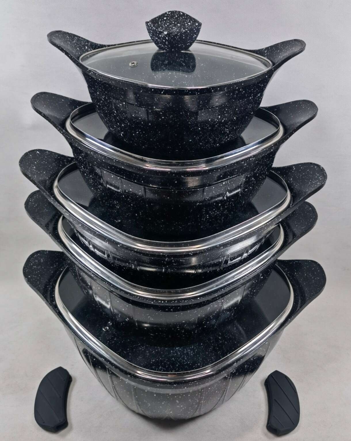 12pcs Aluminum square Soup Pot Set Die Casting Non-stick square Pots and Pans Set Ceramic Coating Cookware Set