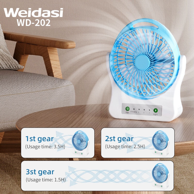 Factory Price Electric 3 Speed Control Usb Table Fan Portable Mini Hand Rechargeable Fan with Light