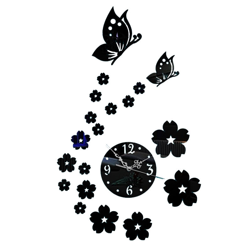 Butterfly Art Modern Mirror Sticker DIY Silent Wall Clock Home Decoration Wall Clock Bedroom Quartz Watch Wall Sticker Clock