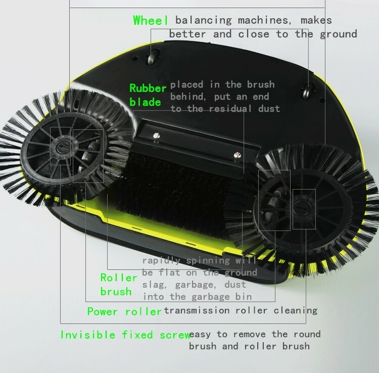 Hand push propelled sweeper 360 degree rotate spin broom for hard floor