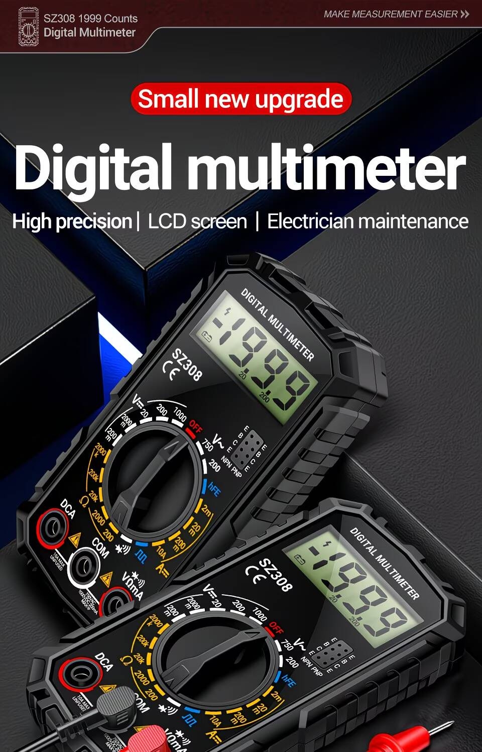 the sz308 is a new high-precision digital multimeter designed for electrical maintenance, of testing ac and voltage, current, and . a multifunctional tool that does not come with a battery Product details 0