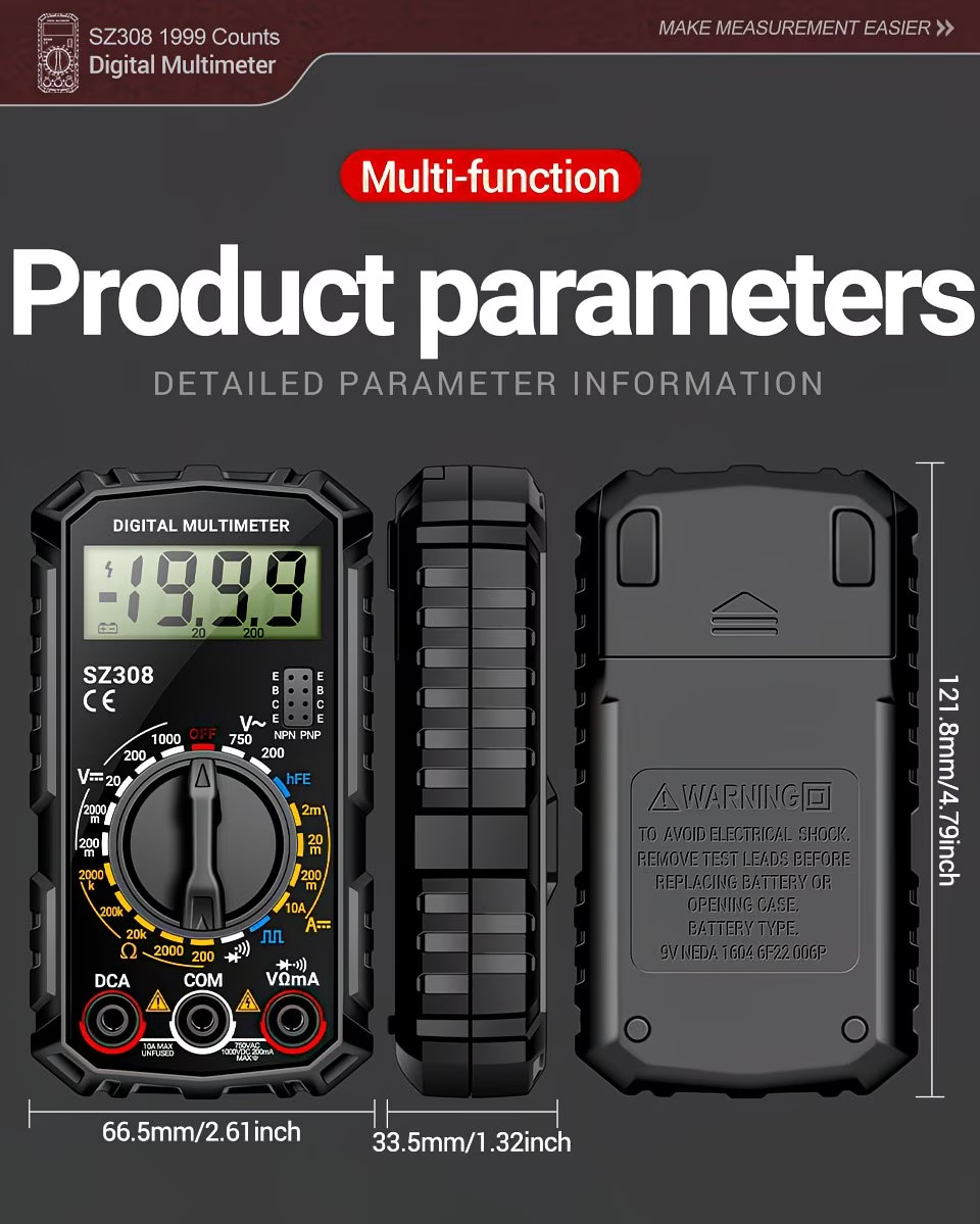 the sz308 is a new high-precision digital multimeter designed for electrical maintenance, of testing ac and voltage, current, and . a multifunctional tool that does not come with a battery Product details 13