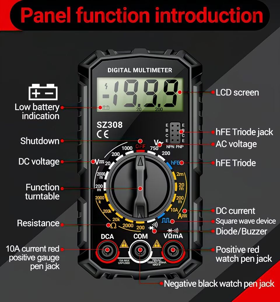 the sz308 is a new high-precision digital multimeter designed for electrical maintenance, of testing ac and voltage, current, and . a multifunctional tool that does not come with a battery Product details 15