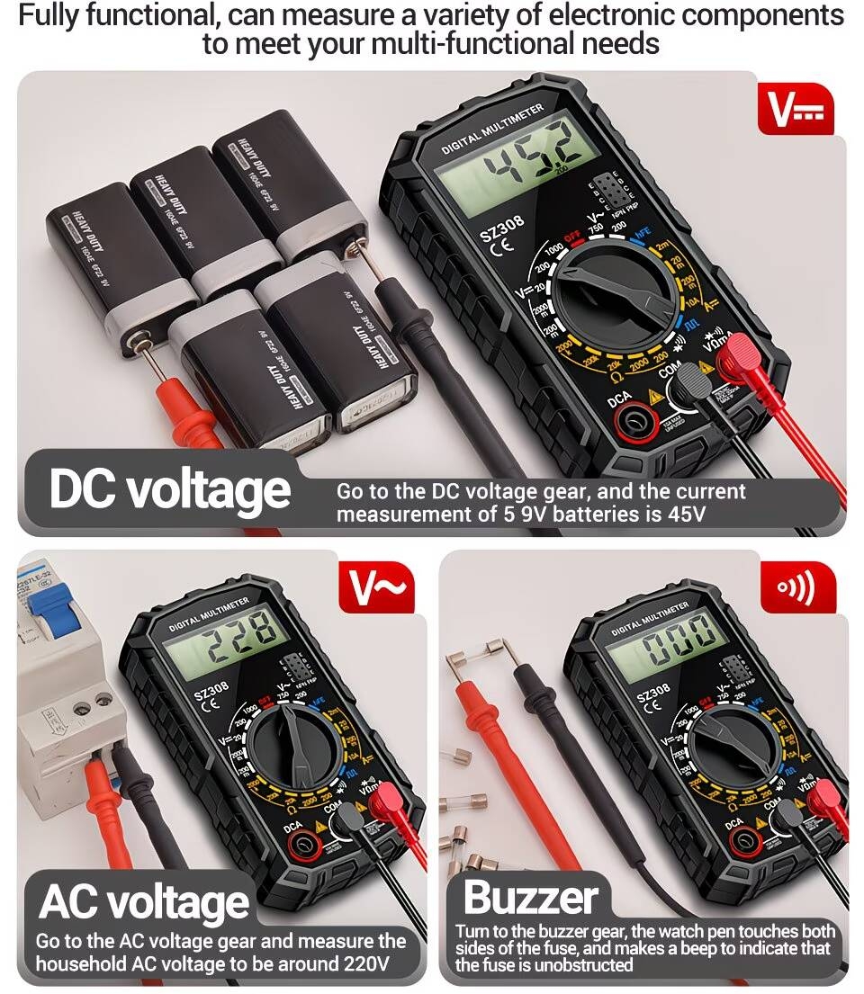 the sz308 is a new high-precision digital multimeter designed for electrical maintenance, of testing ac and voltage, current, and . a multifunctional tool that does not come with a battery Product details 10