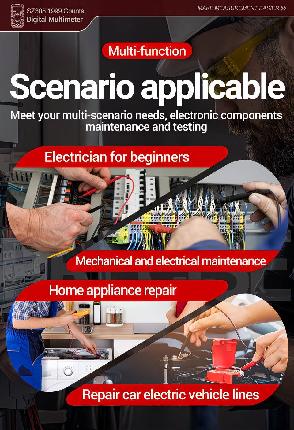 the sz308 is a new high-precision digital multimeter designed for electrical maintenance, of testing ac and voltage, current, and . a multifunctional tool that does not come with a battery Product details 2
