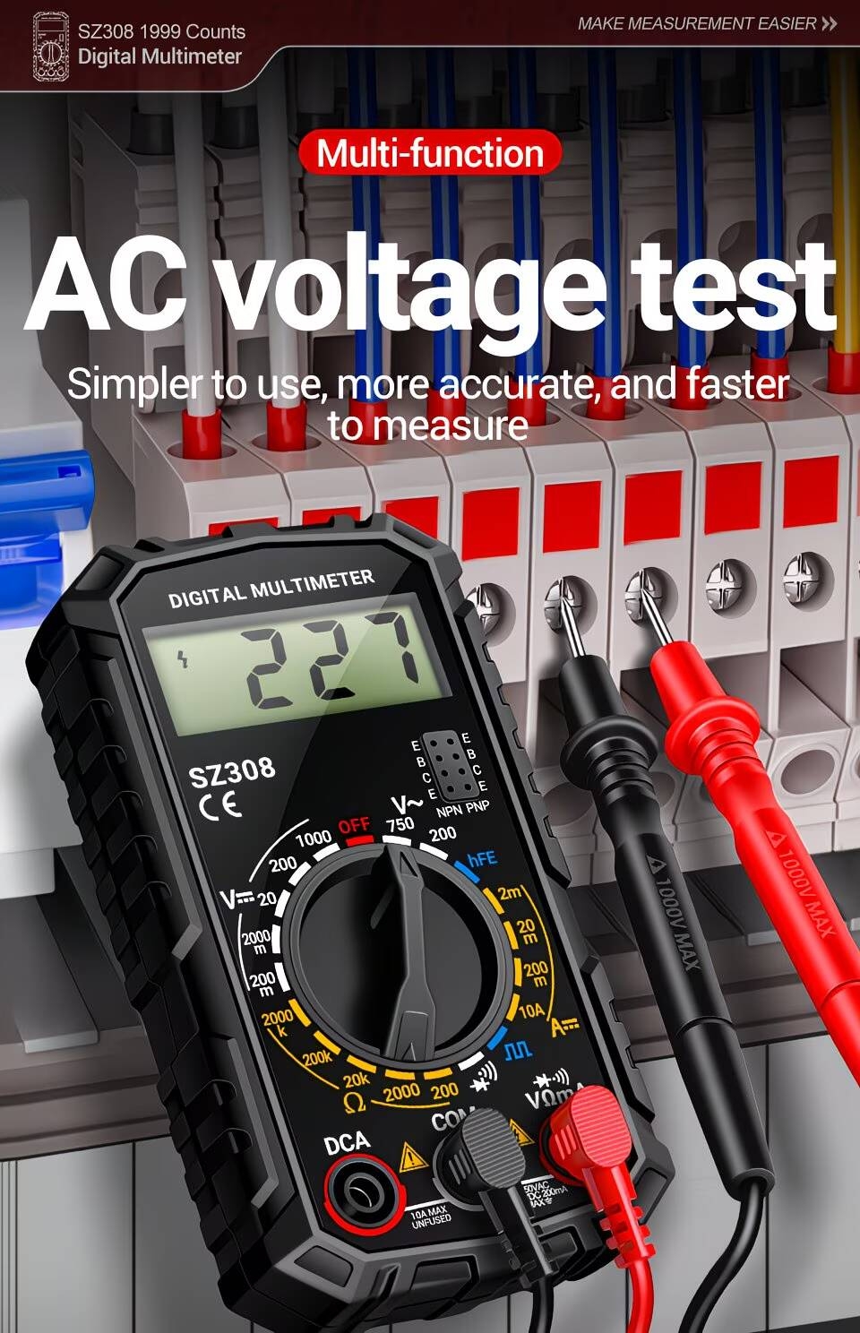 the sz308 is a new high-precision digital multimeter designed for electrical maintenance, of testing ac and voltage, current, and . a multifunctional tool that does not come with a battery Product details 3
