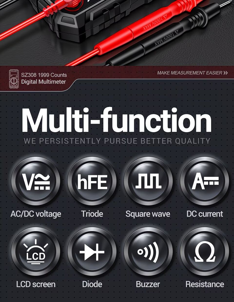 the sz308 is a new high-precision digital multimeter designed for electrical maintenance, of testing ac and voltage, current, and . a multifunctional tool that does not come with a battery Product details 1
