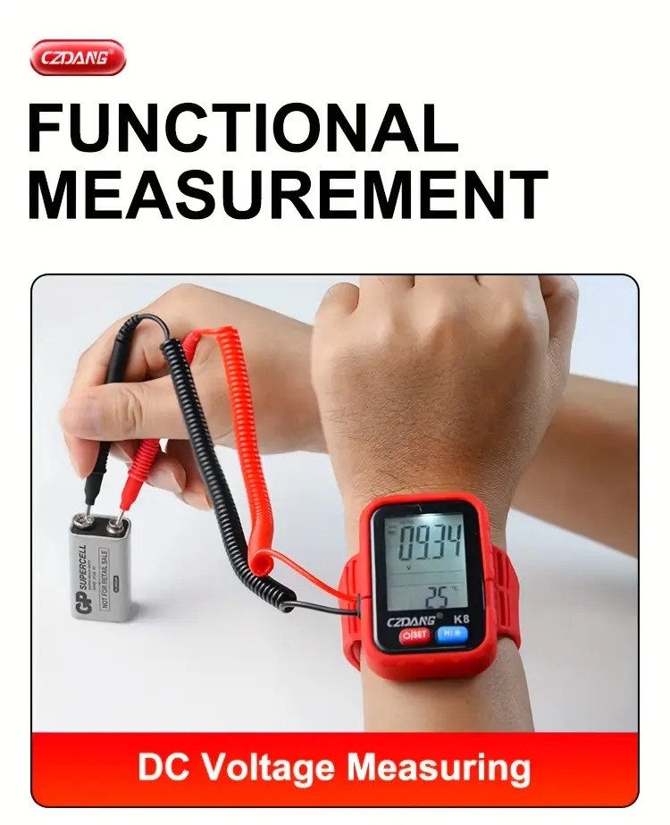 高空作业电压表，高精度多功能万能表，便携智能带背光腕带款万用表。 商品详情 9