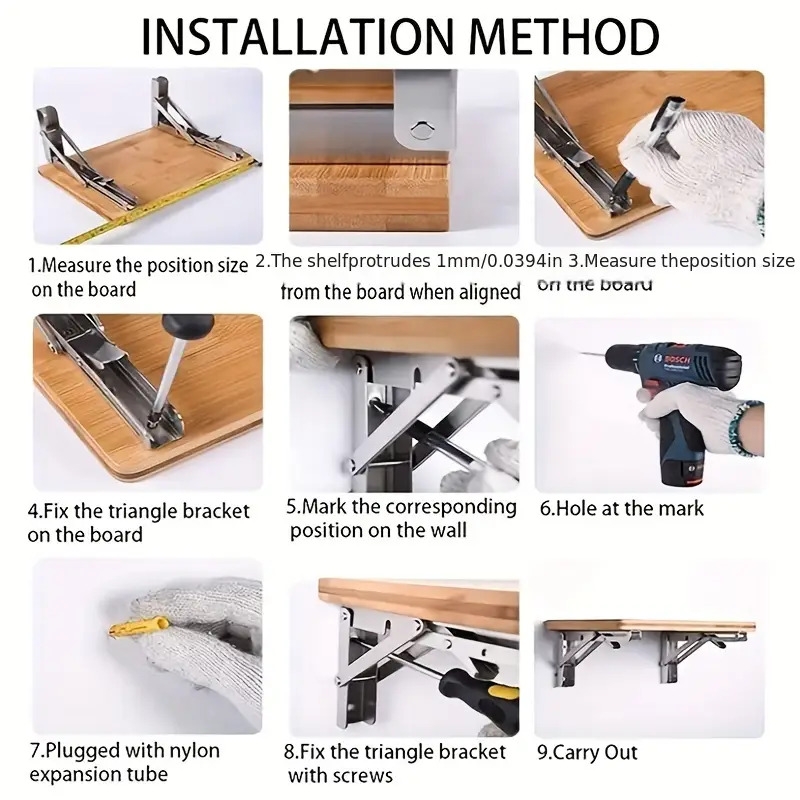 heavy duty folding shelf brackets 8 10 12 wall mounted for bench table with screws 4