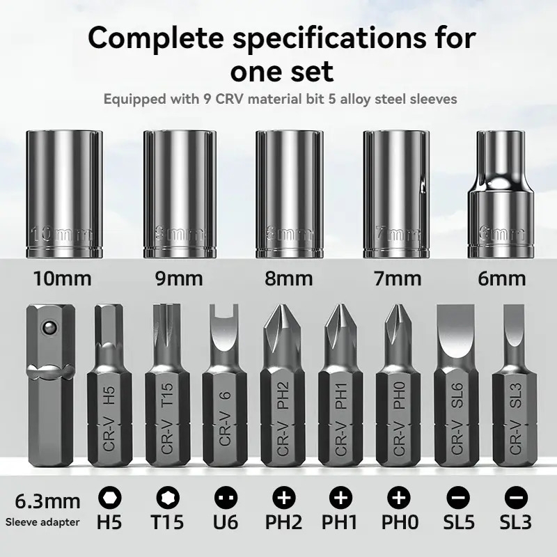 14合1重型棘轮螺丝刀套装,带三向棘轮(前进/反转/锁定), °可旋转磁性批头夹持器和14个集成批头(六角/十字/梅花)- 机械师、diy的全能工具包 商品详情 3