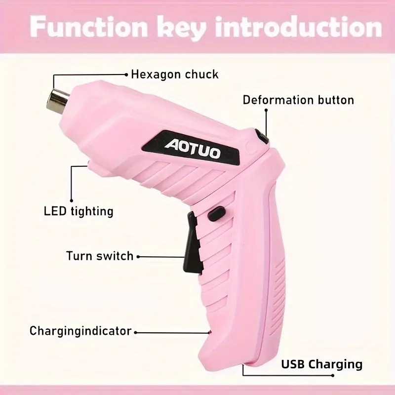 usb充电无绳电动螺丝刀，配备电池，搭配45件配件，多功能钻孔功能——便捷、便携且节能，女性礼物 商品详情 1