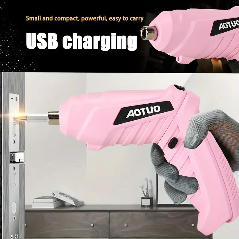 usb充电无绳电动螺丝刀，配备电池，搭配45件配件，多功能钻孔功能——便捷、便携且节能，女性礼物 商品详情 3