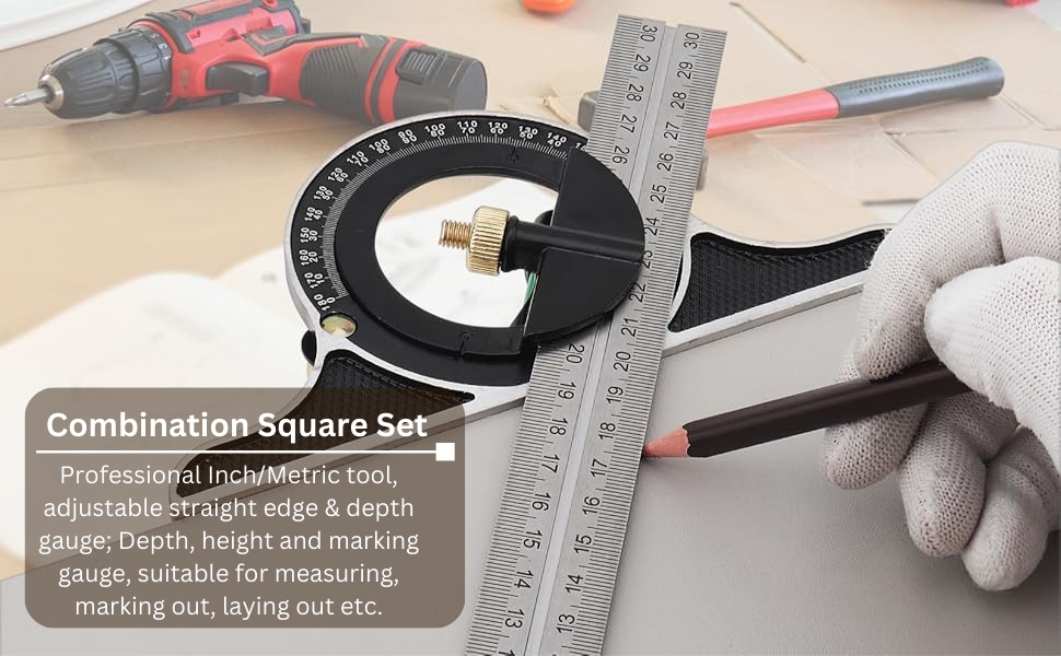 Multi-purpose protractor square set, ideal for accurate marking, layout, and angle adjustments.