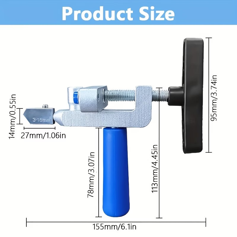 2 in 1 manual glass tile cutter with diamond roller wheel precision cutting tool for diy construction adjustable metal base clamps lightweight portable design sturdy frame blue screws construction equipment ergonomic handle durable Product details 1