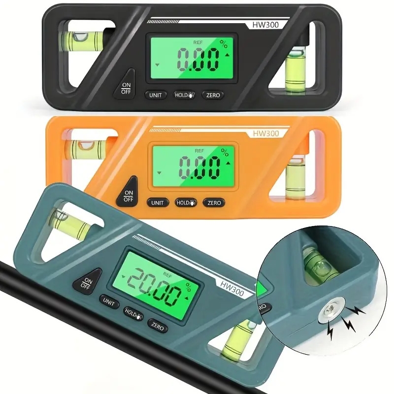   磁电子测角仪 - 带背光的数字角度仪，lcd 显示屏，斜率转换和水平指示器，电池供电，≤36v 工作电压，精密测量工具|数字角度仪|磁性底座 商品详情 0