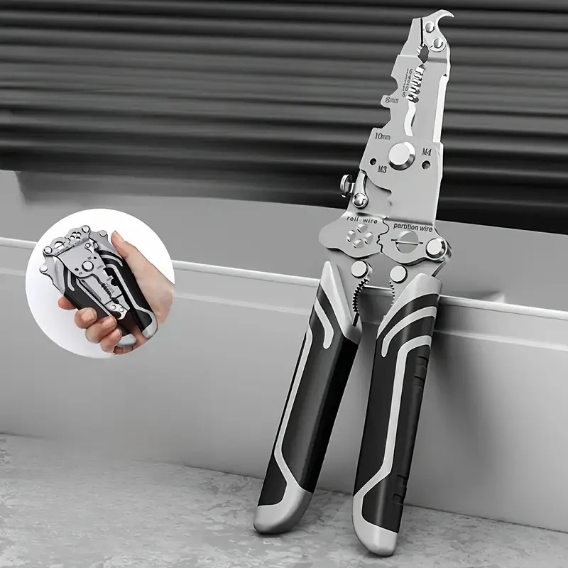 1pc18合1可折叠剥线钳手动工具，用于剥线、切割、扳手、固定、扭转、拉钉、螺丝起子，具有方便的存储设计，适合电工、家庭、建筑工地 3