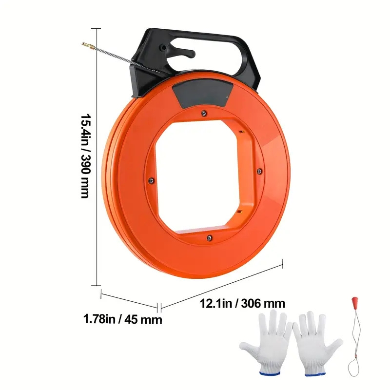 100ft fiberglass fish tape with grip routing tool inch orange pe material ideal for aquariums walls and electrical ducts fish tape tool easy handling design fiberglass tape details 3
