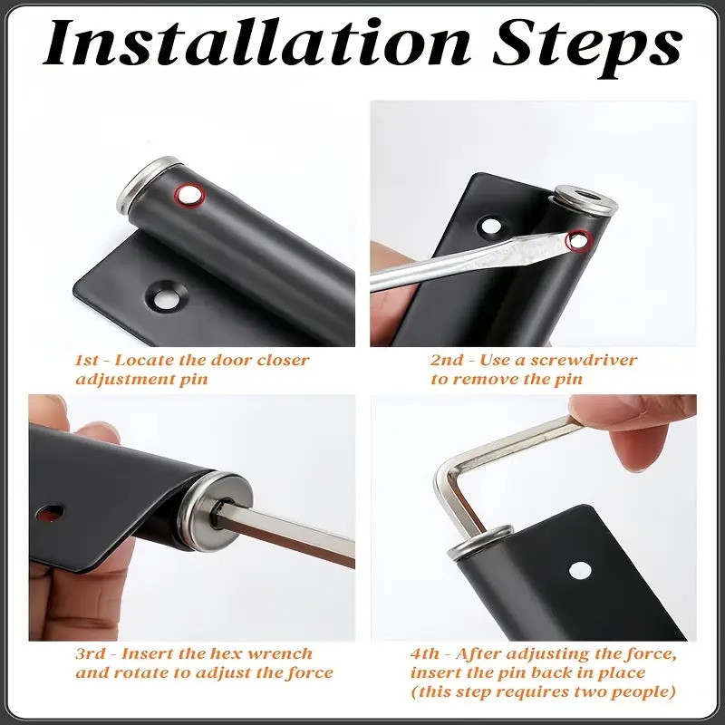 1件不锈钢自动门闭合器，150度开启角度安全弹簧自关闭铰链，可调节速度闭合，自动门顶锁软关，带力臂、螺丝和扳手，适用于住宅使用 商品详情 6