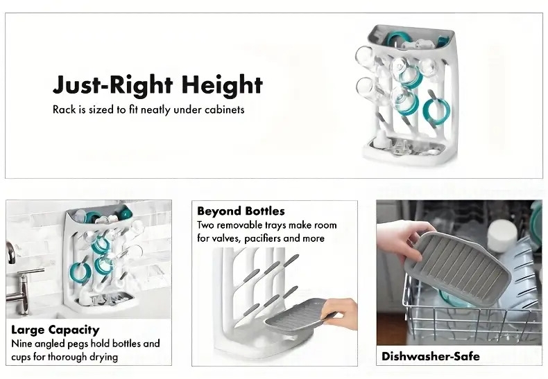 瓶子干燥架，储物架，可容纳多达9个瓶子、奶嘴、吸乳器部件及其他配件，立式设计占地小巧节省柜台空间 商品详情 0