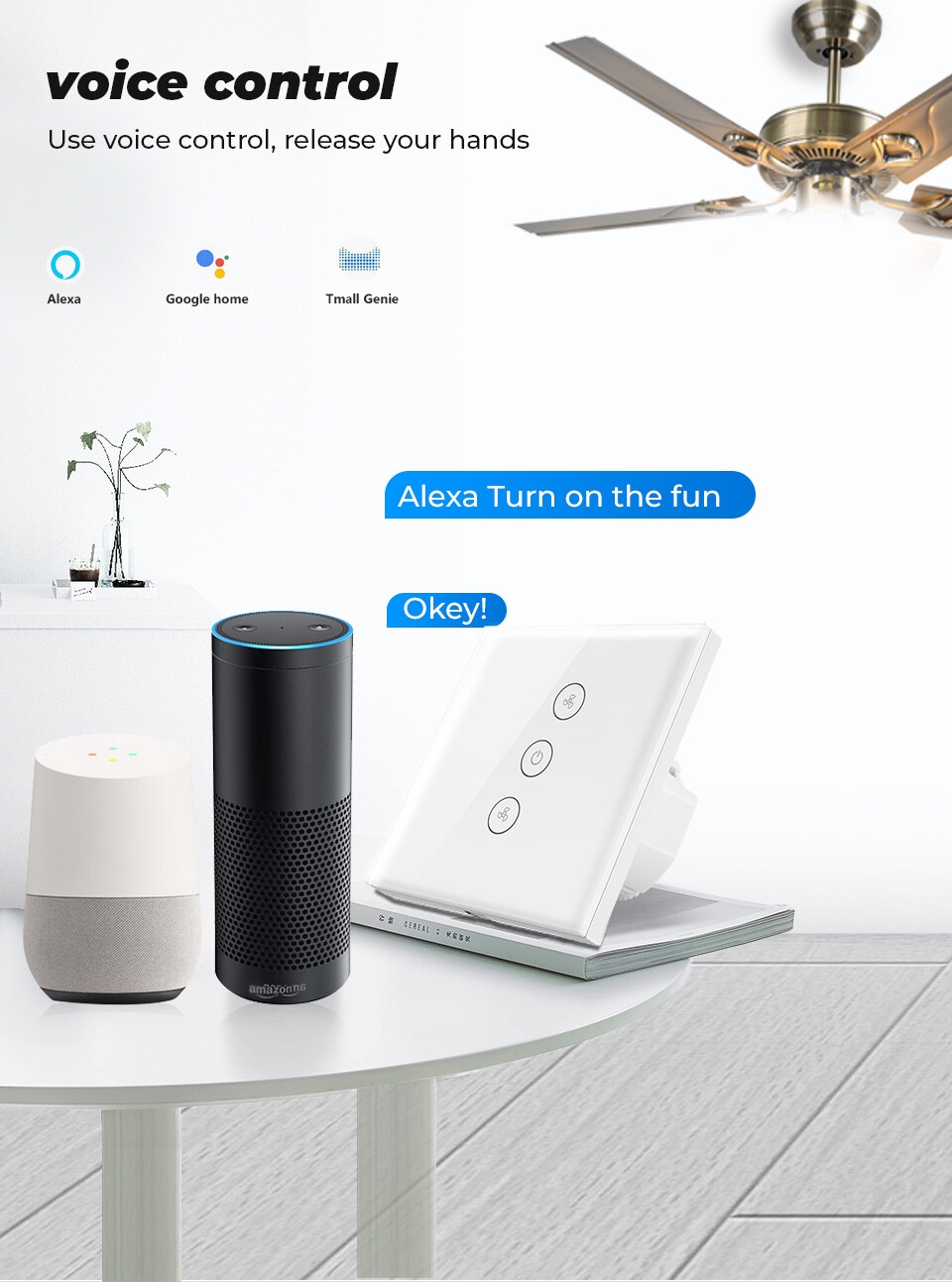 Tuya Smart Wireless Remote Control Fan Switch EU/UKSmart Wifi Fan Switch Compatible with Alexa/Google Home/IFTTT