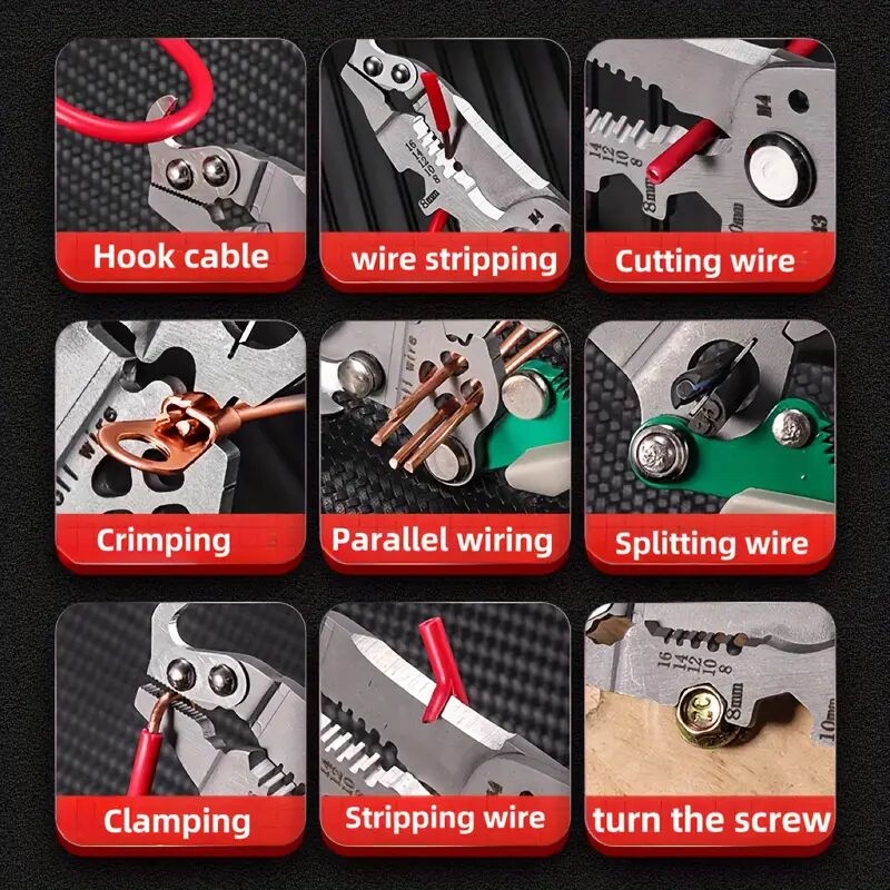 1pc promaster multifunctional wire stripper cutter foldable metal tool with hook knife screwdriver wrench quick wire stripping and cutting electrician hand tool Product details 1
