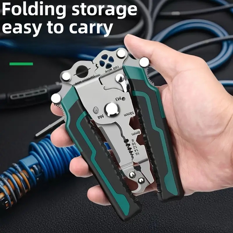 1pc promaster multifunctional wire stripper cutter foldable metal tool with hook knife screwdriver wrench quick wire stripping and cutting electrician hand tool Product details 4