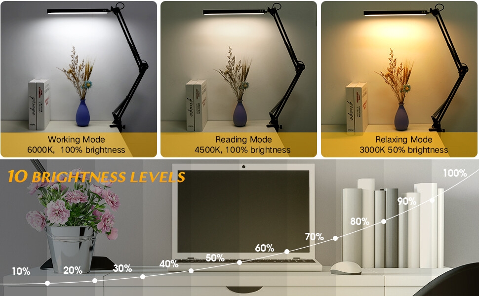 Table Lamp, Swing Arm Desk Lamp, Desk Lamp with Clamp