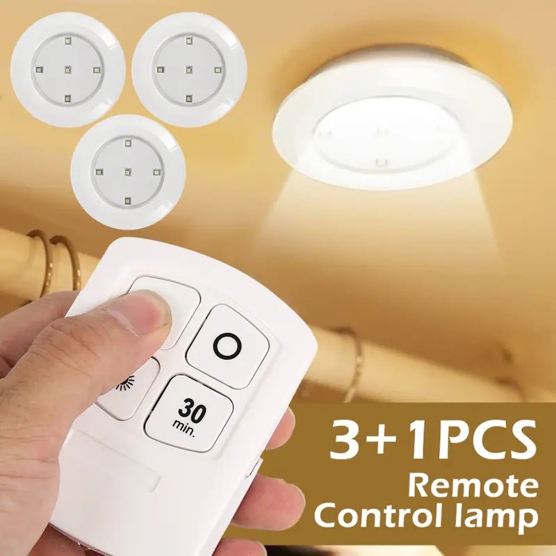 4pcs wireless led puck lights for cabinets closets pantry kitchen without battery needed 0
