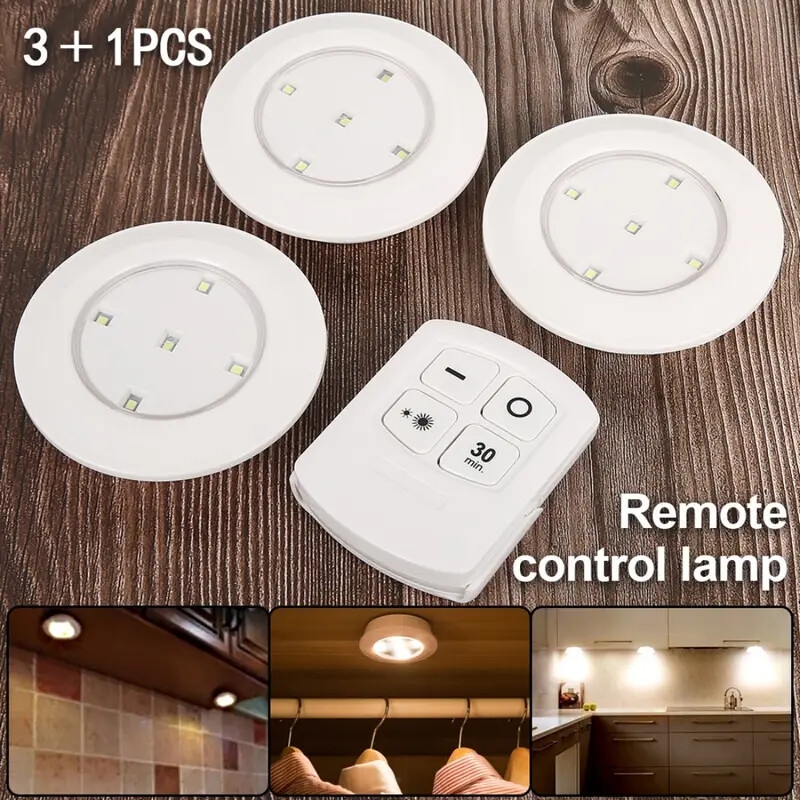 4pcs wireless led puck lights for cabinets closets pantry kitchen without battery needed details 3