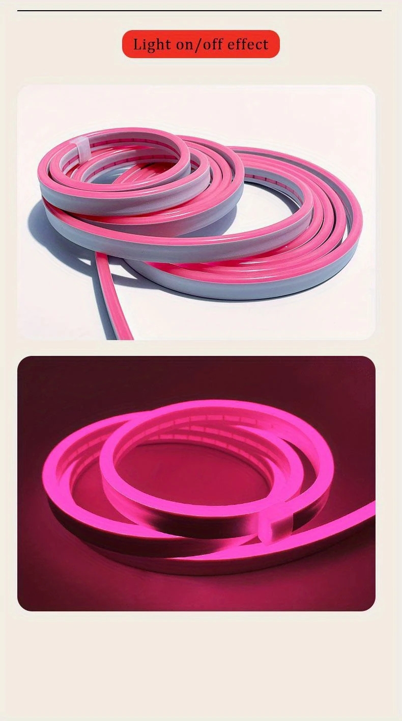1条粉色led霓虹灯带，usb供电，带按钮控制，安全电压5v，适合生日派对装饰和圣诞户外活动 - 无需电池 详情 10