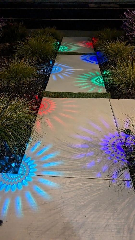 Nupostai Multicolor Solar Pathway Lights, Color Changing & Warm White, IP67 Waterproof, Auto Work, Sunflower Pattern, Outdoor Garden Lights for Walkway, Yard, Backyard, Patio, Landscape Decor, Halloween, Christmas